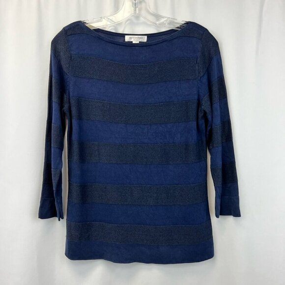 Issac Mizrahi For Target Womens Pullover Sweater Blue Stripe 3/4 Sleeve Sheer M - Picture 1 of 10